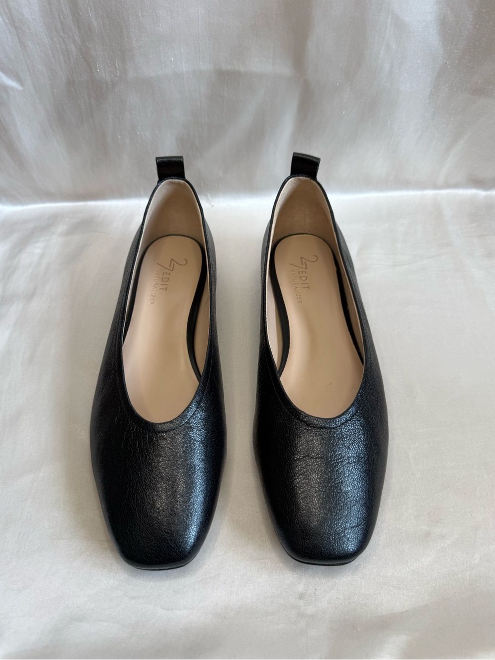 27 EDIT Black Square-Toe Ballet Flats